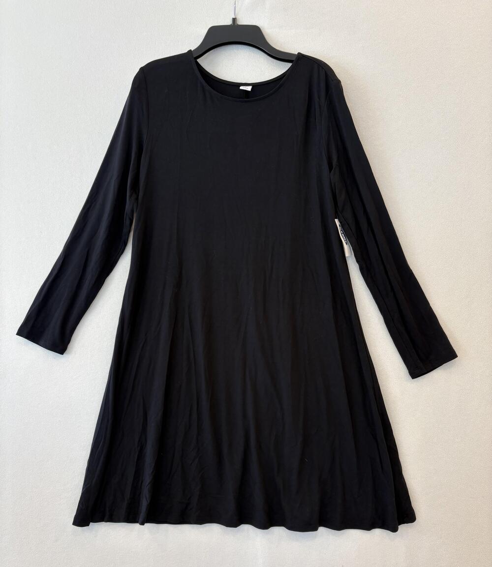 Old Navy Dress Womens Small Black Trapeze Swing T-Shirt Dress Long Sleeve
